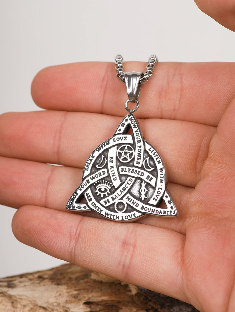 HAQUIL Triquetra Necklace, Silver Plated Stainless Steel Celtic Triquetra Inspirational Quote Pendant, Box Chain, Jewelry Gift for Men and Women - Image 4